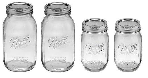 Ball Mason Regular Mouth Jars with Lids and Bands, Set of 4 Jars, Two 32oz Jars + Two 16oz Jars (... | Amazon (US)