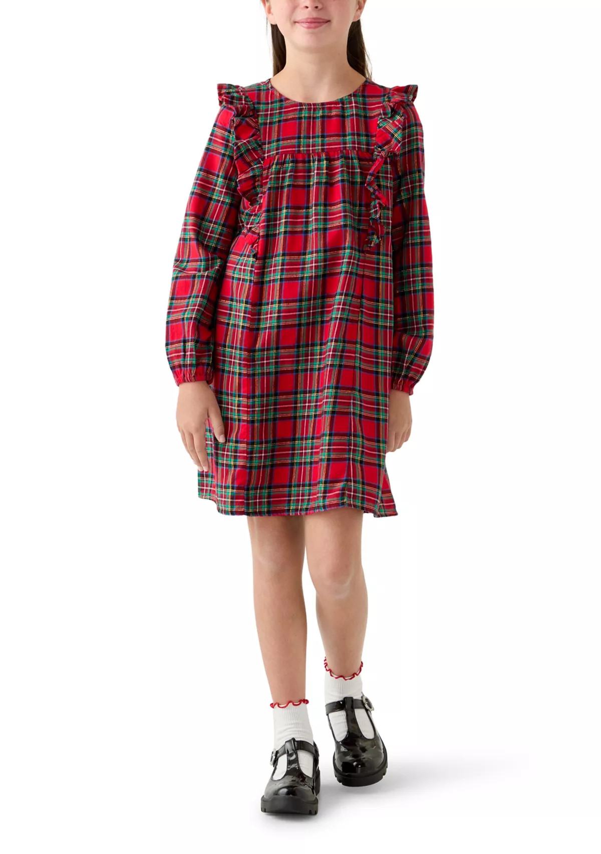 Girls 7-16 Long Sleeve Ruffle Front Dress | Belk