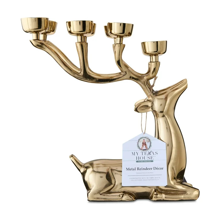 Cast Aluminum Sitting Reindeer Tealight Holder, Gold, 14", by My Texas House | Walmart (US)