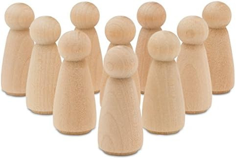 Large Wooden Peg Dolls 3-1/2 inch, Mom/Angel Shape Peg People, Pack of 10 Birch Unfinished Wood F... | Amazon (US)