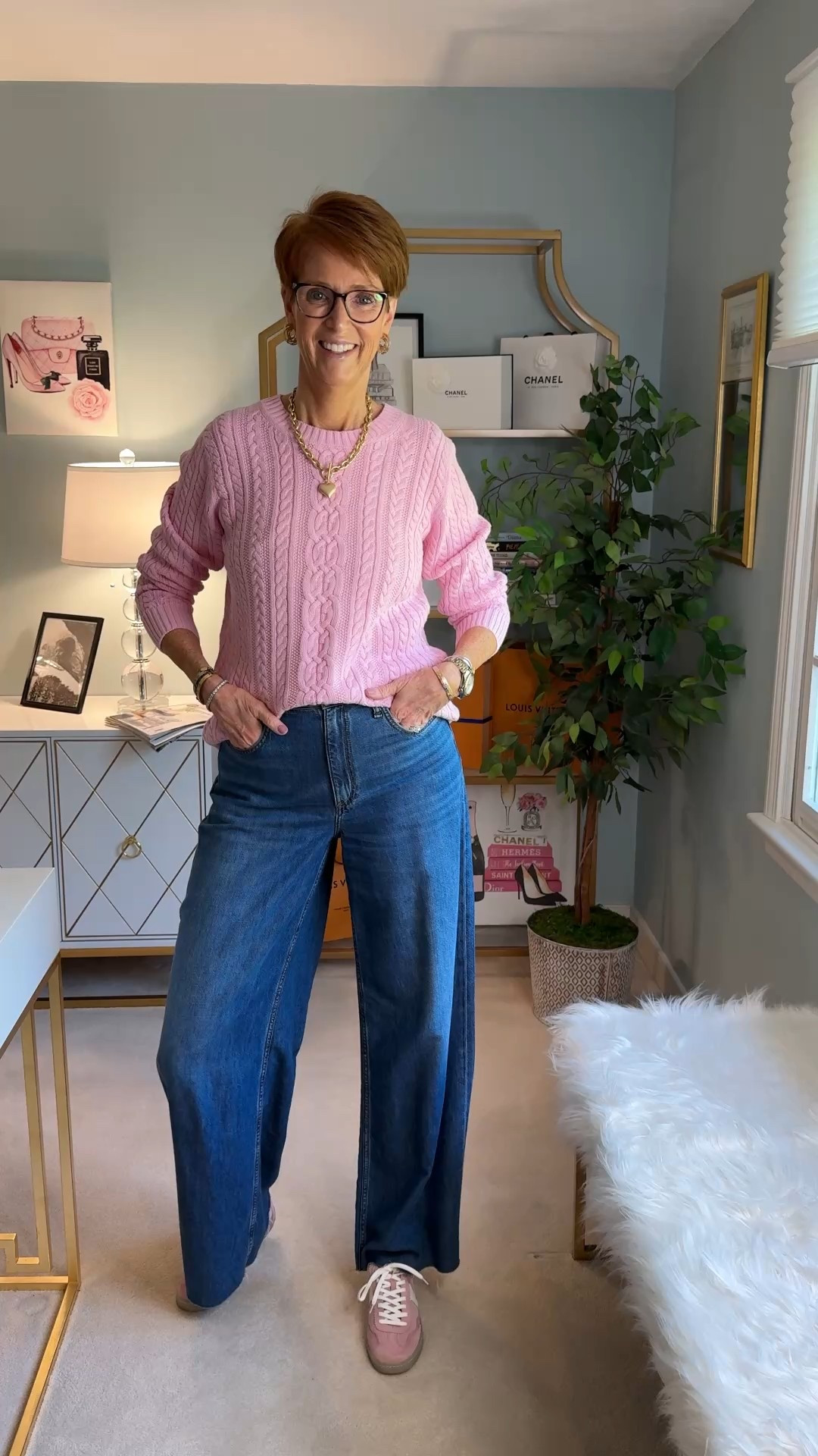 Hi friend! 👋 Thanks for your support! I’m so glad you’re here!
If you're tall, over 40, or just tired of fashion that doesn’t fit your life, you’re in the right place. I share classic, elevated outfit formulas that actually work on tall women (I’m 6’1” for reference!) and help you feel confident getting dressed again.
I am your resource for timeless, elevated fashion for women over 40 (and tall women)
Age: 55
Height: 6’1”
Tops: S/M
Bottoms: 8/10
Dresses: 8/M

Sizing for this video : 

Amazon pink cable knit crewneck sweater: size large
Rag & Bone jeans: size 30

Over 50 fashion, tall fashion, workwear, everyday outfits, timeless outfits, Classic Outfits, pink sweater, cable knit sweater, everyday denim, denim pants, jeans OOTD, everyday style, classic style, brunch style, running errands, easy outfit, elevated basics 

#LTKStyleTip #LTKSeasonal #LTKSaleAlert
