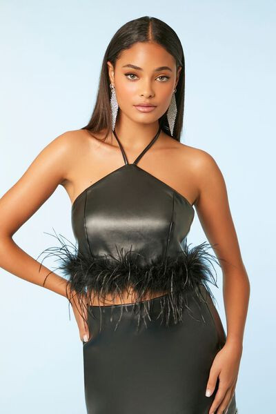Faux Feather Halter Crop Top | Forever 21 | Forever 21 (US)