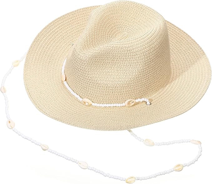 Cutecrop Womens Beach Straw Hats Wide Brim Summer Sun Hats with Seashells Lanyard Foldable Packab... | Amazon (US)