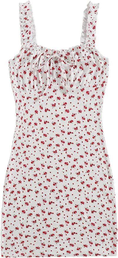 SOLY HUX Women's Summer Dress Sleeveless Bodycon Dress 2022 Floral Print Mini Y2K Cute Dresses | Amazon (US)