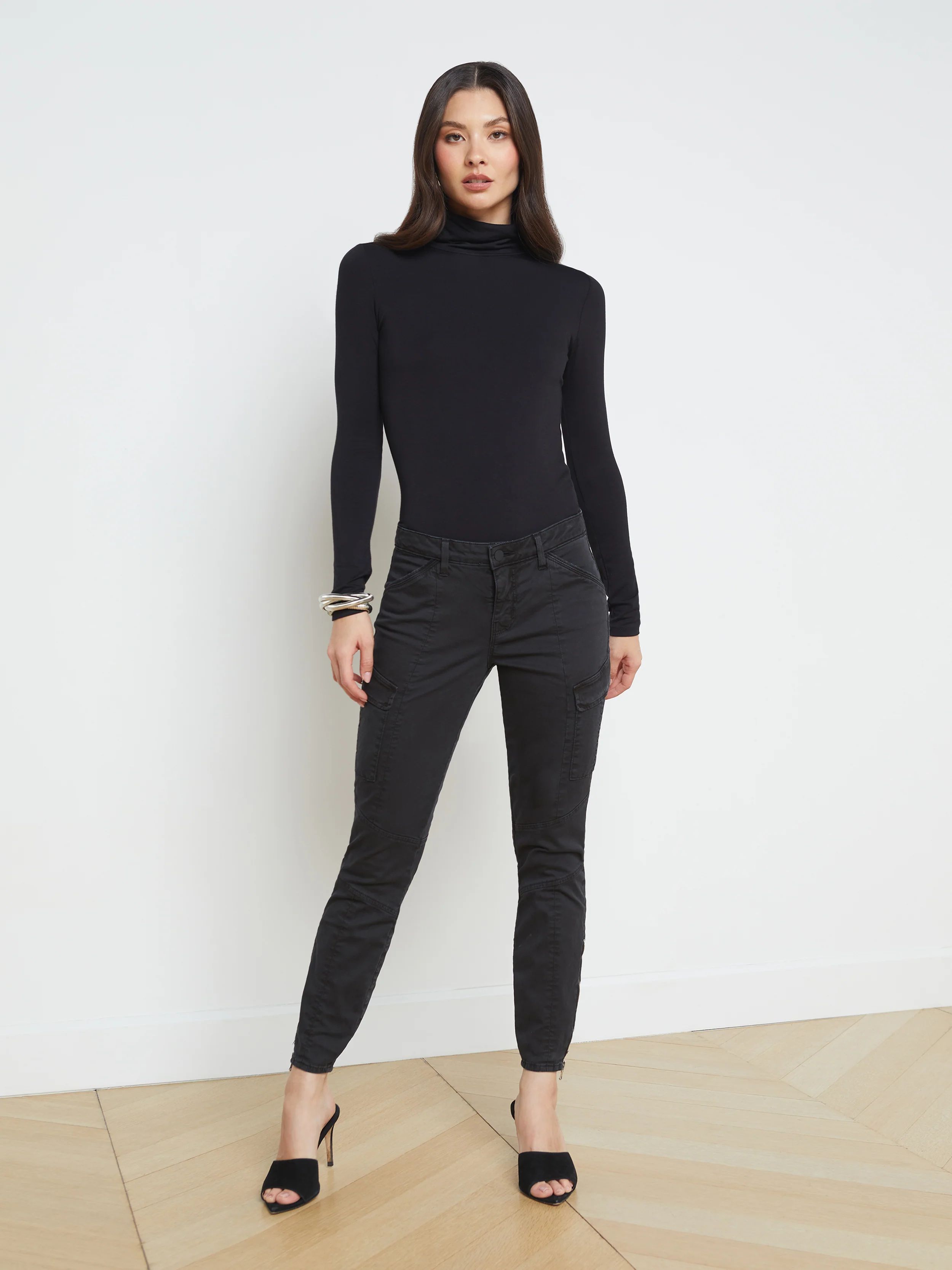 L'AGENCE Patton Cargo Skinny Pant in Worn Black | L'Agence
