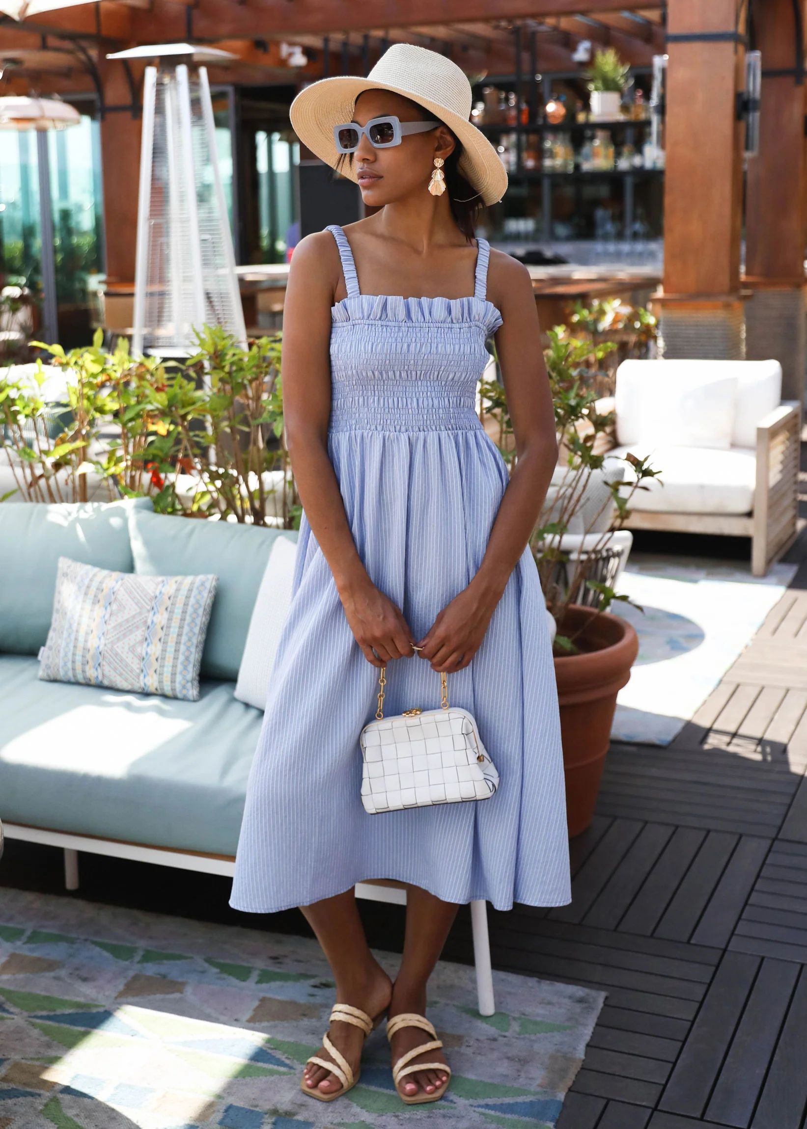 Ashley Smocked Dress Oxford Blue Seersucker | Abbey Glass