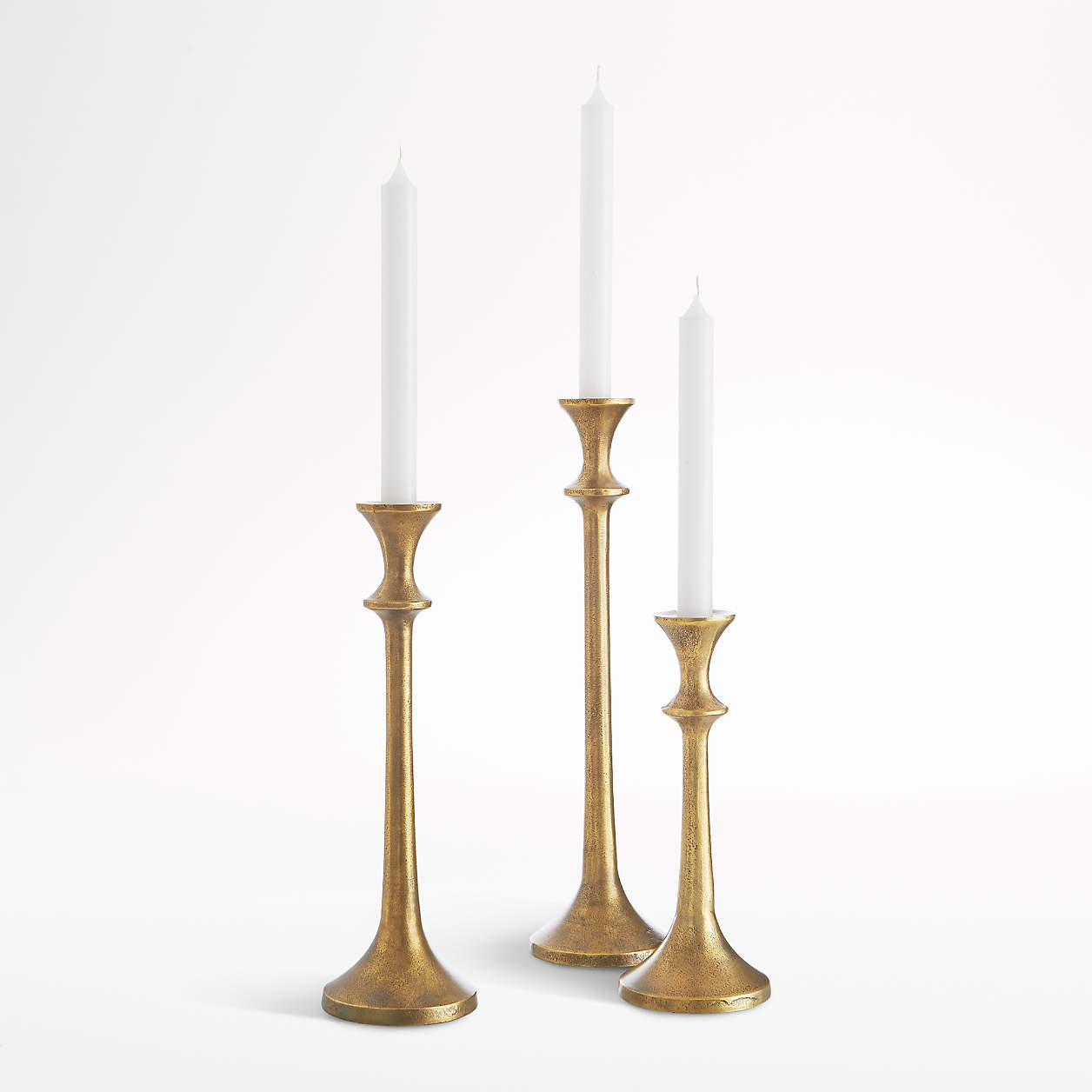 Emmett Antique Brass Taper Candle Holders, Set of 3 + Reviews | Crate & Barrel | Crate & Barrel