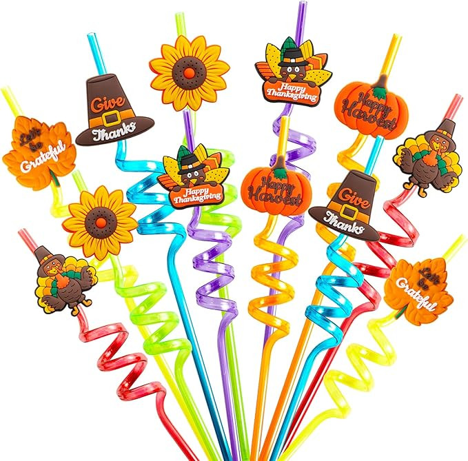 Fancy Land Thanksgiving Straws Plastic Fall Party Favors for Party Decorations Supplies 24 Packs | Amazon (US)