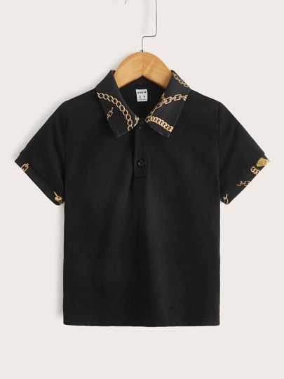 SHEIN Toddler Boys Chain Print Polo Shirt | SHEIN