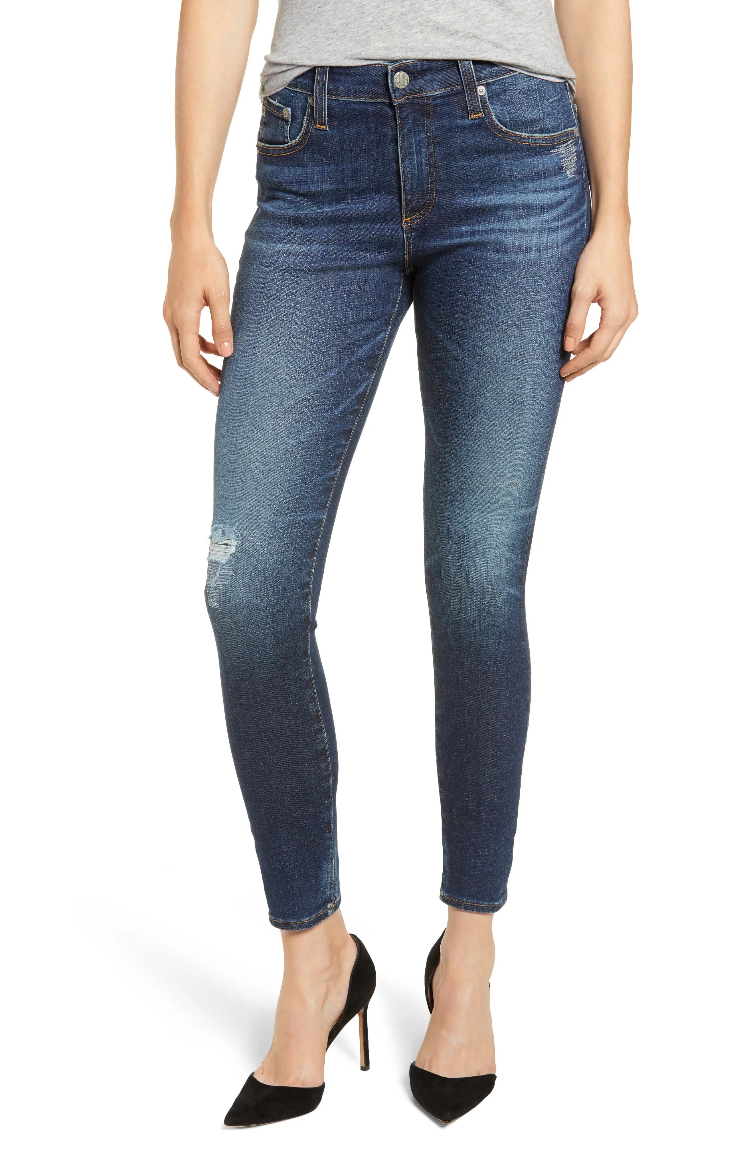 AG The Farrah High Waist Ankle Skinny Jeans (11 Year Shifted Mended) | Nordstrom