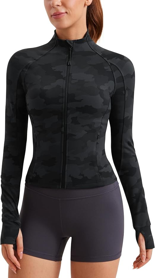 CRZ YOGA Butterluxe Waist Length Jackets for Women - Full Zip Athletic Track Tops with Thumb Hole... | Amazon (US)