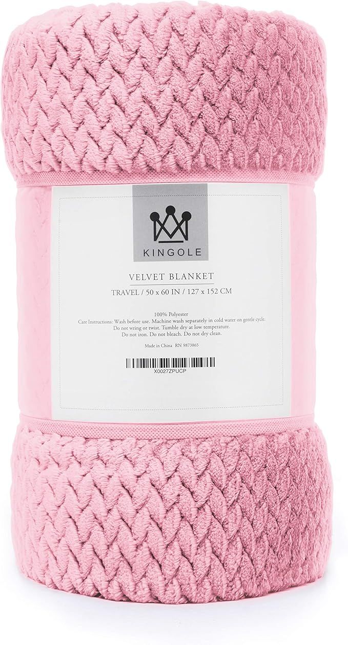 Kingole Flannel Fleece Luxury Throw Blanket, Cherry Blossom Pink Travel/Throw Size Jacquard Weave... | Amazon (US)