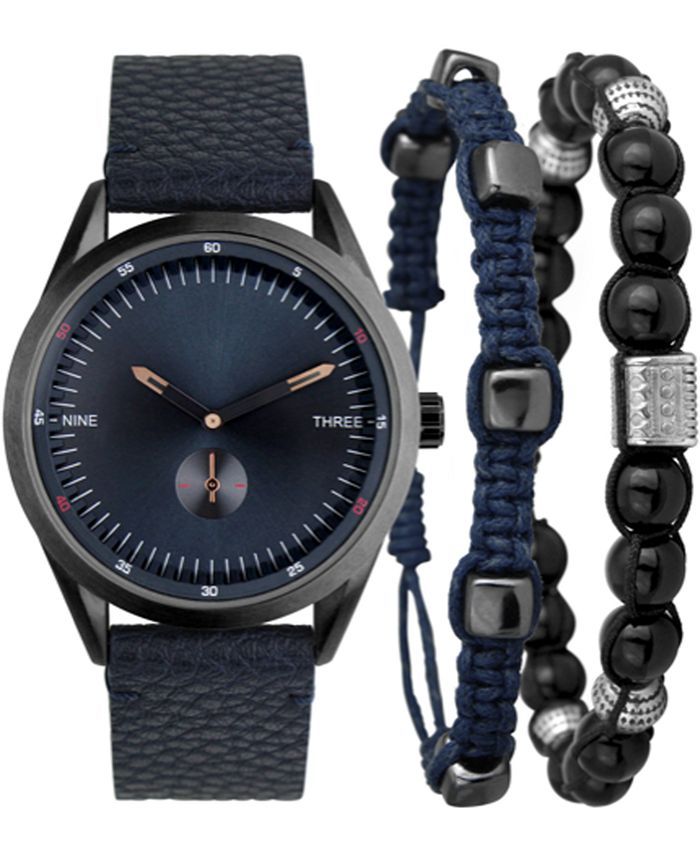 I.N.C. Men's Faux Blue Leather Strap Watch 33mm Gift Set, Created for Macy's | Macys (US)