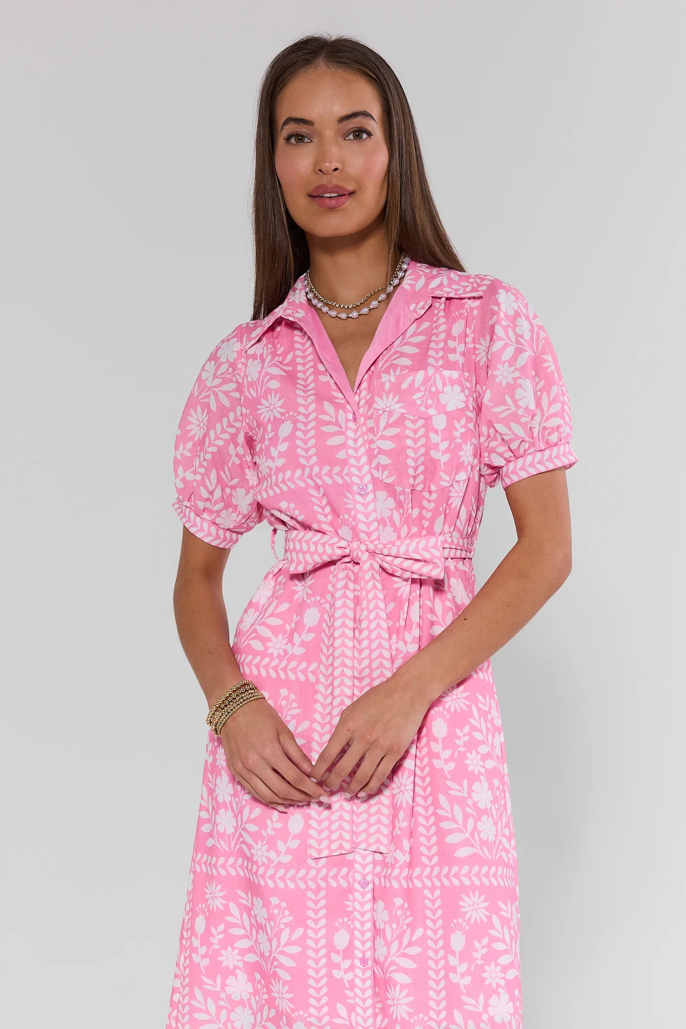 Magnolia Pink Floral Print Midi Dress | Avara