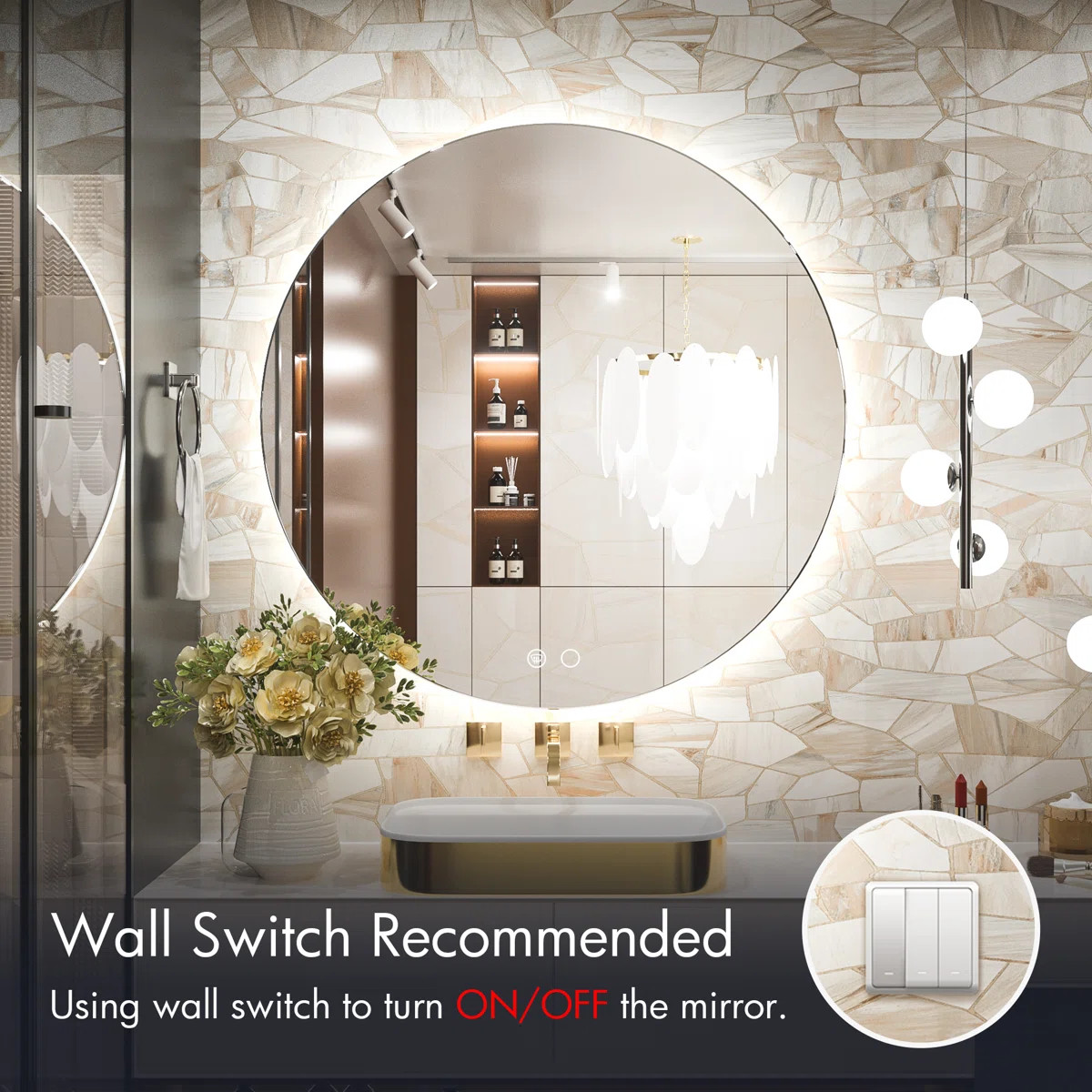 Orren Ellis Adorna  Round Frameless Backlit Mirror, LED Bathroom Mirror with Dimmable Brightness,... | Wayfair North America