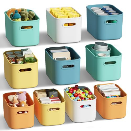 ORGIDOL 10 Pack Colorful Plastic Storage Bins, Storage Container for Organizing, Colored Storage Boxes with Handle for Shelves, Cute Organizer Bins for Craft, Snacks, Cabinet, 9.69x6.7x5.7 inch | Amazon (US)