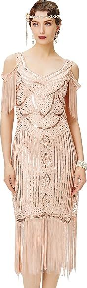 BABEYOND Womens 1920s Flapper Dress Vintage Long Fringe Dress Roaring 20s Sequins Beaded Dress | Amazon (US)