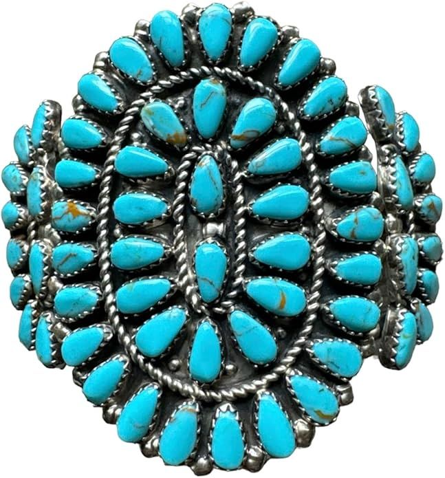 Navajo Sterling Silver Blue Turquoise Cluster Cuff Bracelet SB | Amazon (US)