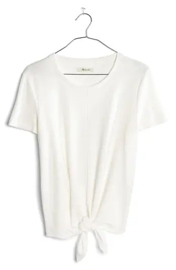 Women's Madewell Modern Tie Front Tee, Size Large - Ivory | Nordstrom