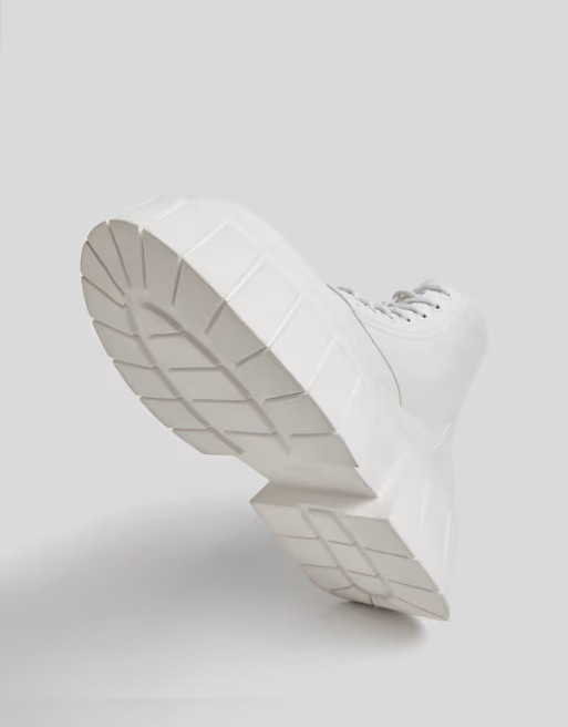 Bershka chunky lace up biker boot in white | ASOS (Global)