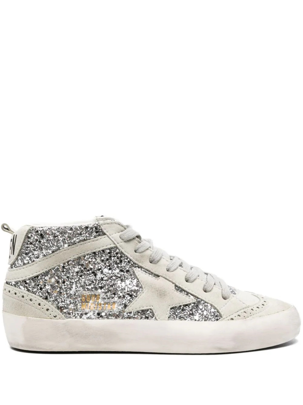 Golden Goose Mid-Star glitter-detail leather sneakers - Silver | Farfetch Global