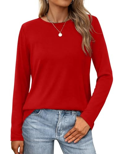 XIEERDUO Long Sleeve Tunic Tops for Women Loose Fit Plain Work Shirts Winter Red XXL | Amazon (US)