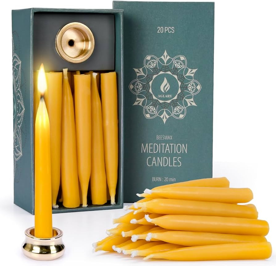 20 Minute Pure Beeswax Candles, Dripless Meditation Candles, Mini Taper Candles, Set of 20 with B... | Amazon (US)