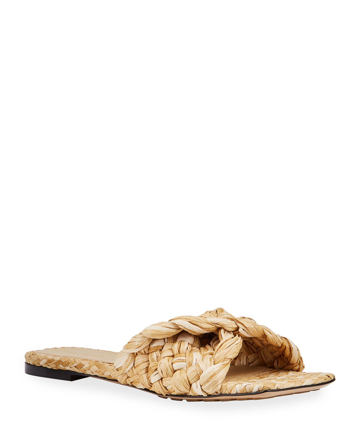 Raffia Flat Slide Sandals | Neiman Marcus