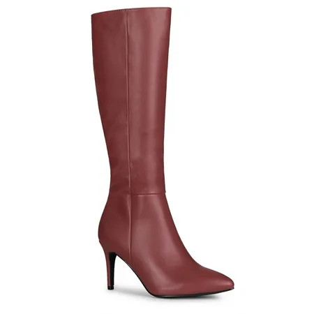 BLISSFUL STEP Valentine's Women's Boot Pointed Toe Side Zipper Stiletto Heel Knee High Boots Burgundy 8 | Walmart (US)