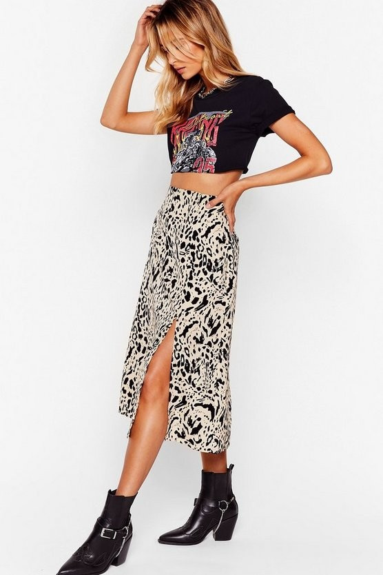 High-Waisted Animal Print Midi Skirt | NastyGal (US & CA)