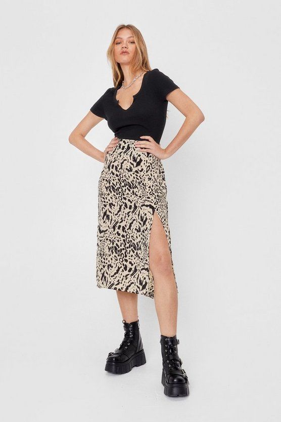 High-Waisted Animal Print Midi Skirt | NastyGal (US & CA)