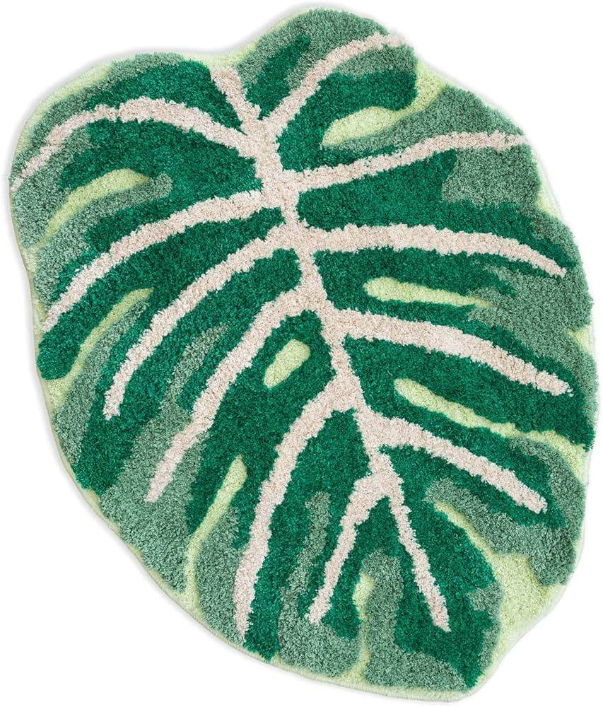 FrecklePot Monstera Non Slip Bath Mat or Kitchen Tufted Rug, Plant Leaf Shaped Kids Pets Floor Ma... | Amazon (US)