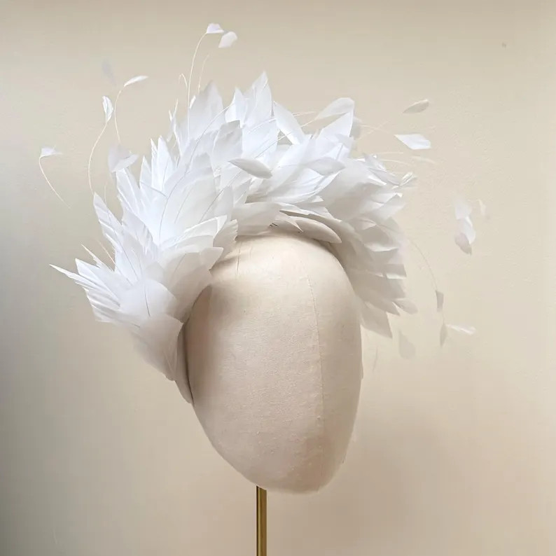 White Feather Crown Fascinator, Silk Headband, Wedding ascot Kentucky Derby Races Accessory | Etsy (Global)