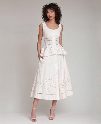 Women's Cotton Tea-Length Button-Front Skirt | Macy's