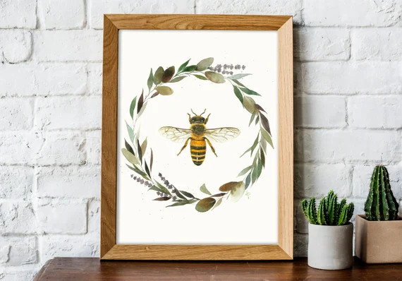 Honey Bee With Floral Wreath Watercolor Painting  Bee Lover  | Etsy | Etsy (US)