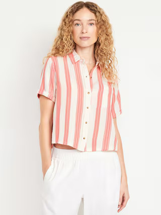 Crinkle Gauze Button-Down Striped Shirt | Old Navy (US)