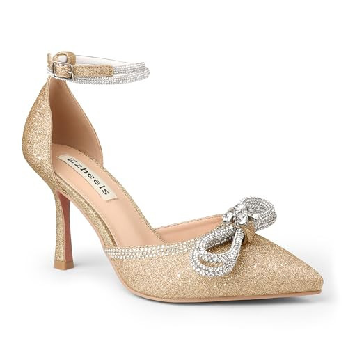 Zzheels Women's Rhinestone Bow Pointed Toe Pumps, Gold Glitter, US9.5 | Amazon (US)