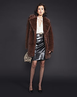 Brown faux fur coat | River Island UK & IE