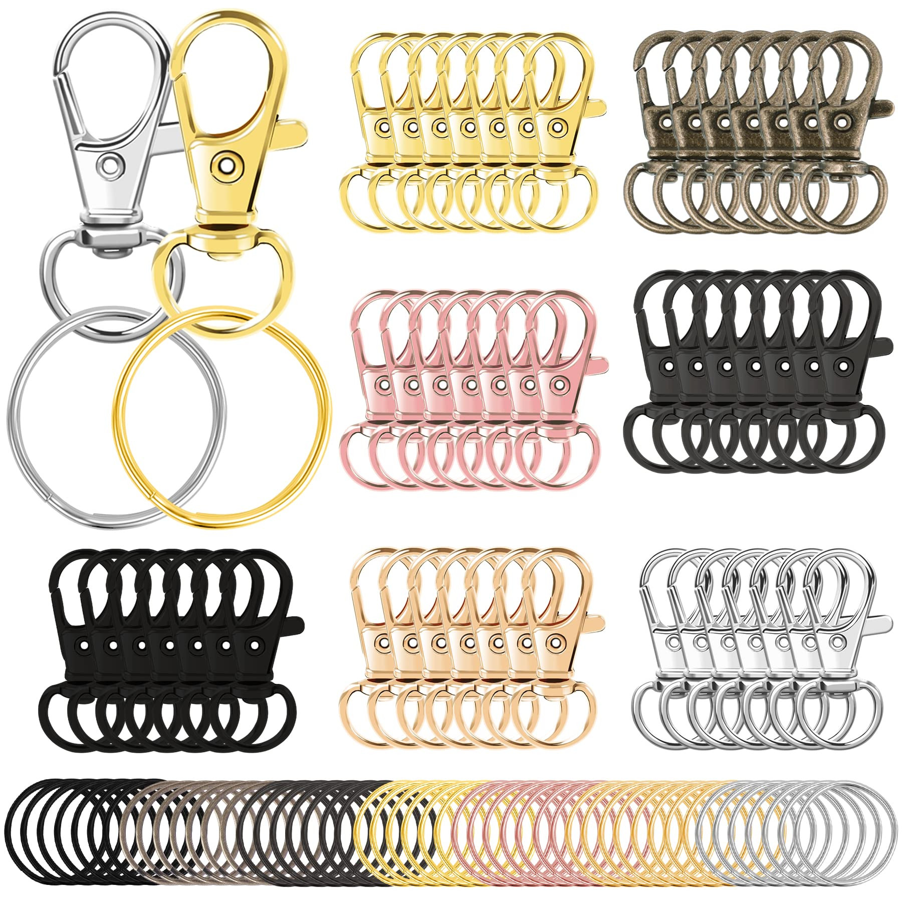 AUGSUN 100PCS Swivel Clasps Lanyard Snap Hooks with Key Rings, Key Chain Clip Hooks Lobster Claw ... | Amazon (US)