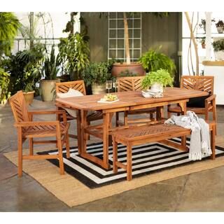 Brown 6-Piece Extendable Wood Outdoor Patio Dining Set | The Home Depot