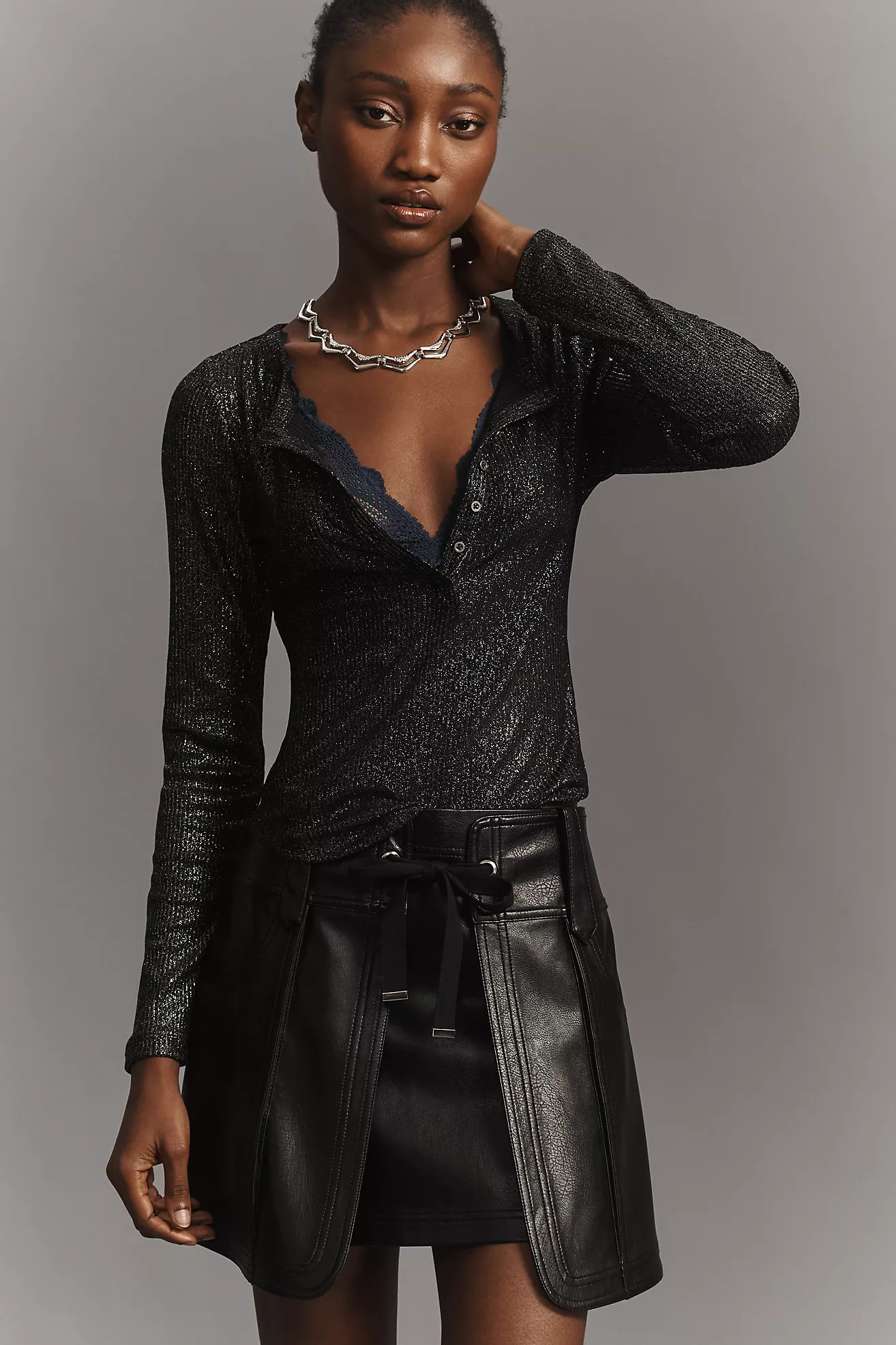 The Andie Ribbed Spotlight Henley Long-Sleeve Top by Pilcro | Anthropologie (US)