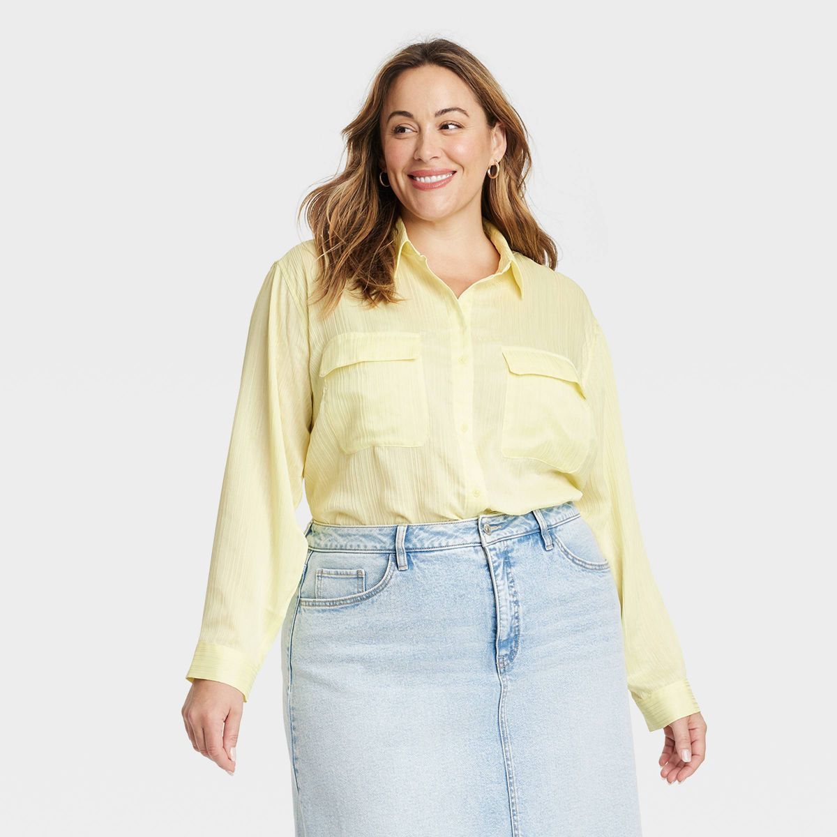 Women's Long Sleeve Chiffon Button-Down Shirt - Ava & Viv™ | Target