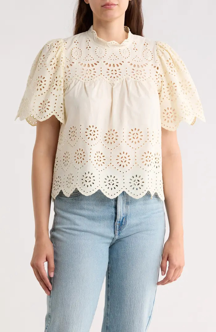Embroidered Eyelet Short Sleeve Cotton Top | Nordstrom Rack
