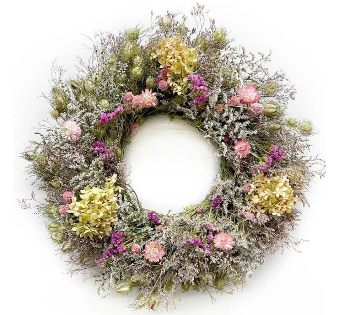 Spring Winds Dried Floral Pastel Garden Wreath, Birthday gift wreath, Summer garden wreath 22 Inc... | Etsy (US)