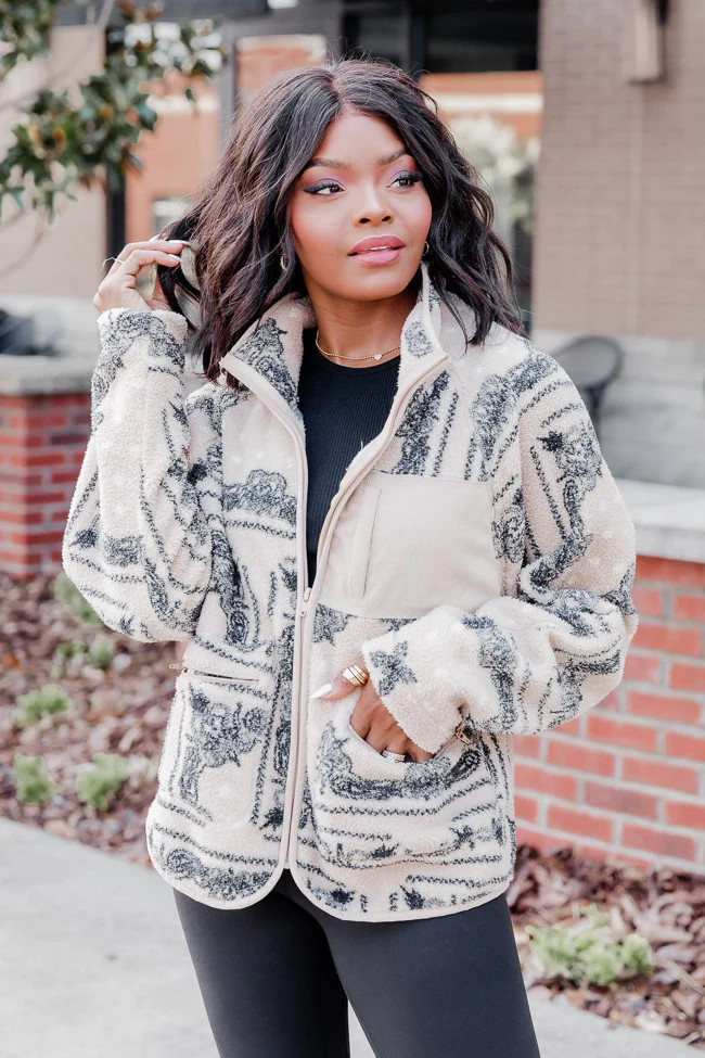 Already Obsessed Beige Paisley Sherpa Jacket | Pink Lily