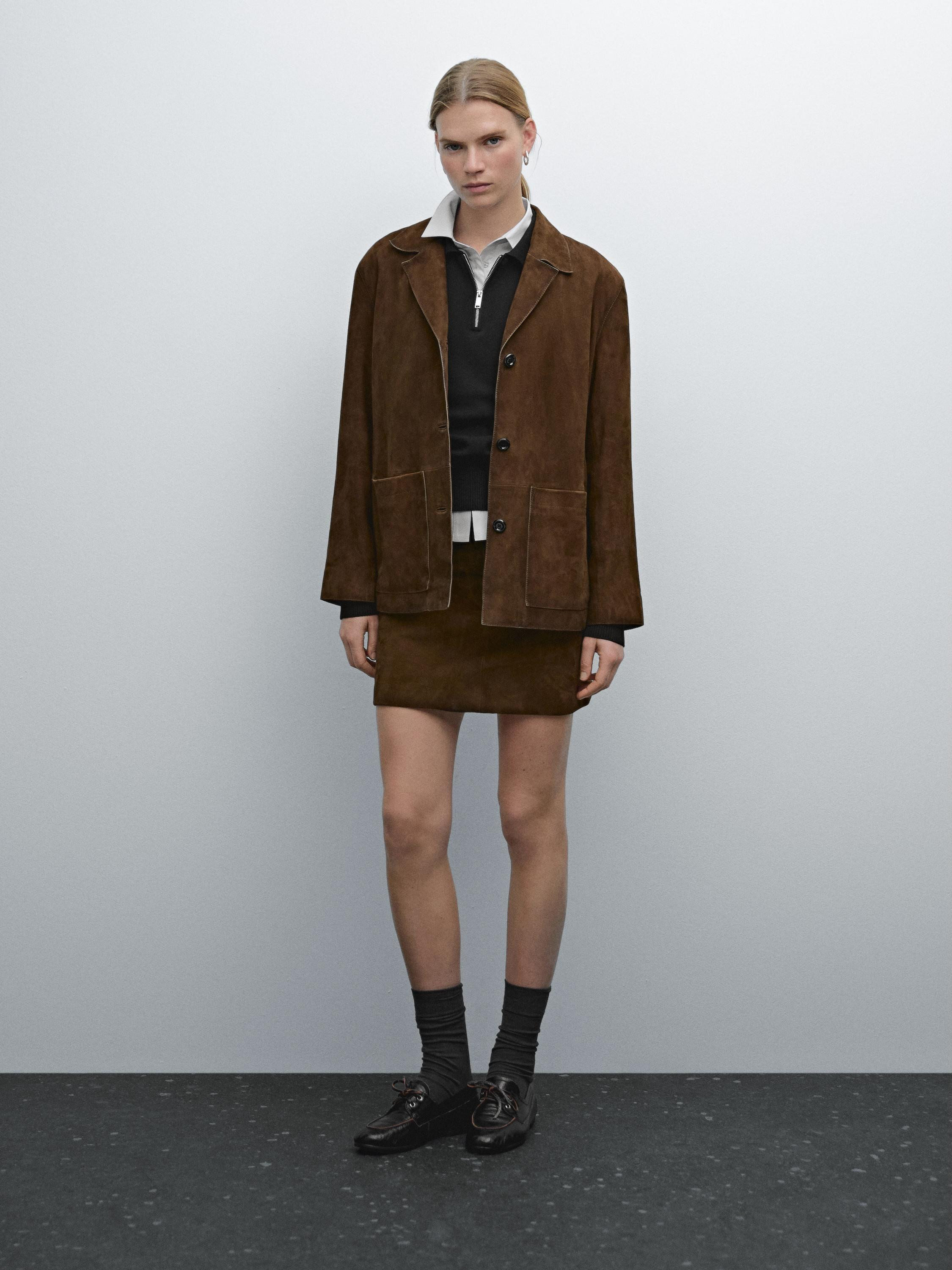 Flowing suede leather blazer | Massimo Dutti US