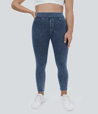 Halara Flex™ High Waisted Pocket Denim Plus Size Casual Leggings | HALARA