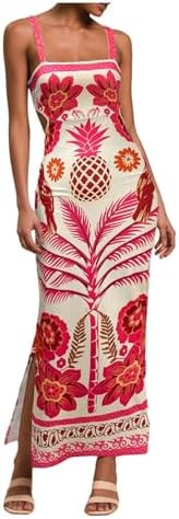 Floerns Women's Tropical Bow Tie Back Long Dress Sleeveless Split Vacation Maxi Dress | Amazon (US)