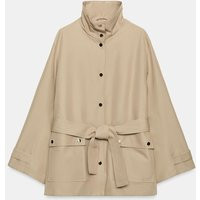 Zara - High-Neck Belted Trench Coat - Taupe Brown - M - Woman | Zara US