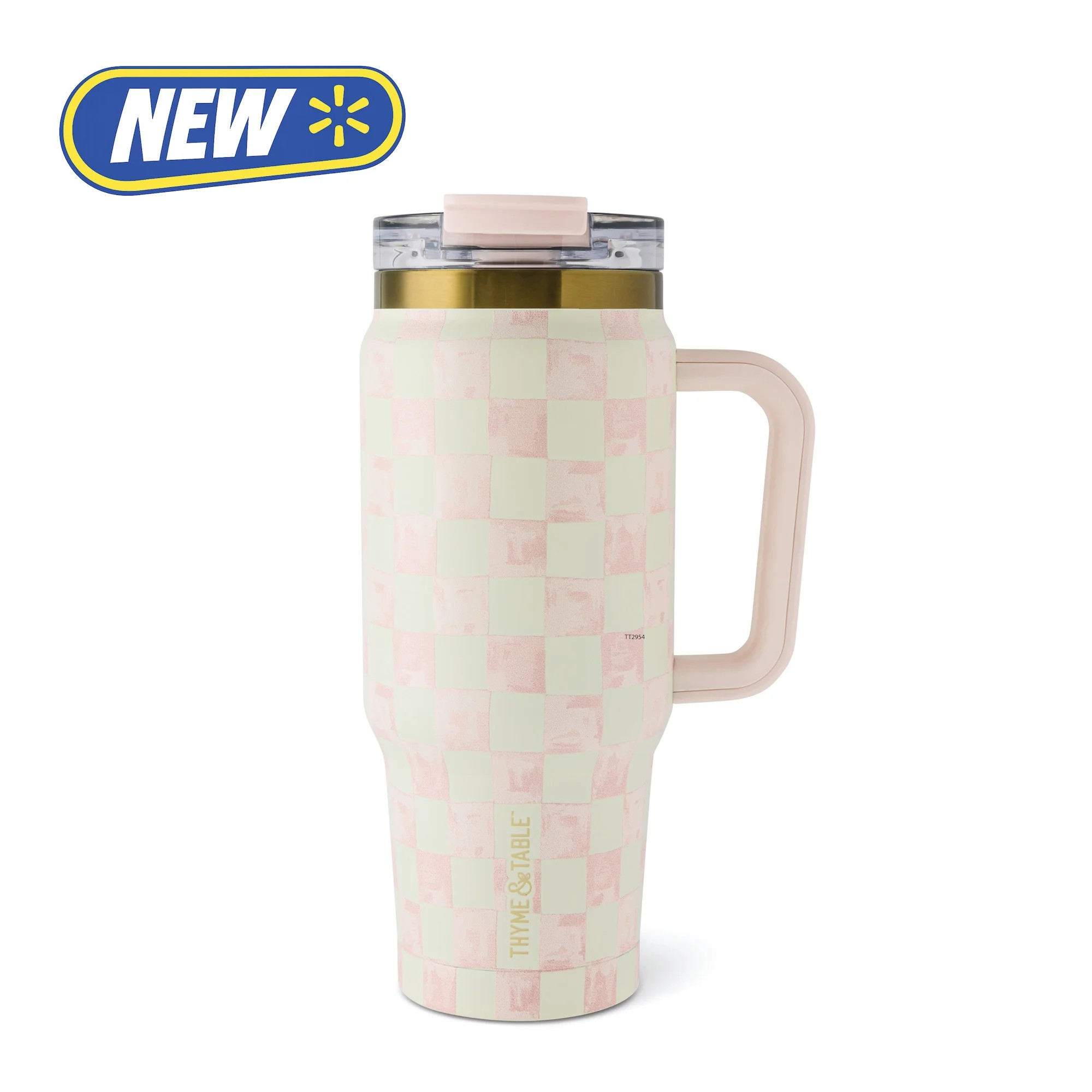 Thyme & Table Luna Tumbler, 32 oz, Stainless Steel, Handle, Dual Straw Lid, Blossom Check - Walmart.com | Walmart (US)